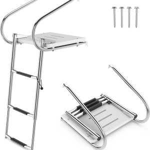 Goplus Escalera de barco con plataforma de natación de 3 escalones, escalera plegable telescópica con pasamanos, 3 pasos antideslizantes, escalera Goplus Escalera de barco con plataforma de natación de 3 escalones, escalera plegable telescópica con pasamanos, 3 pasos antideslizantes, escalera