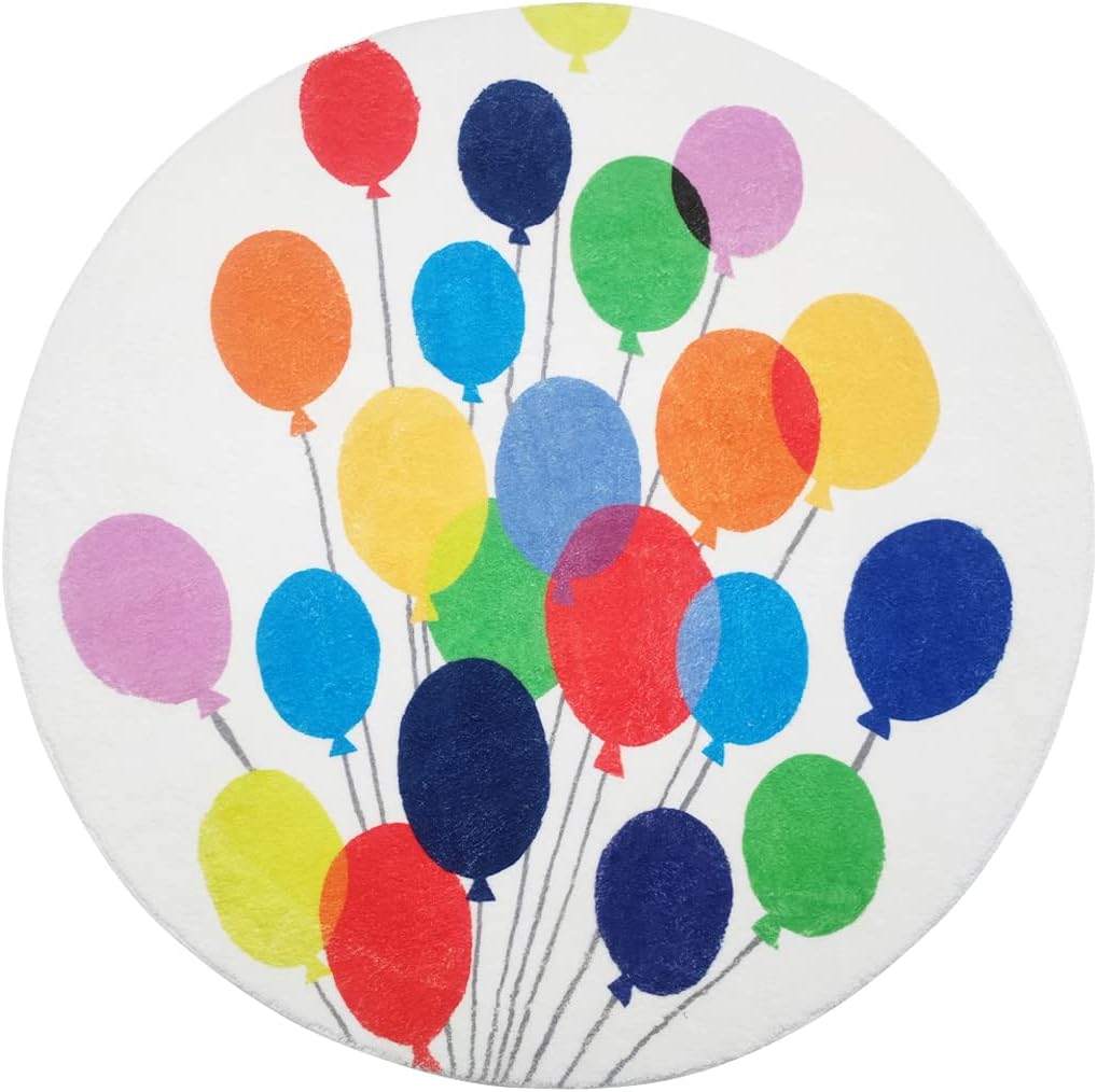 Poowe Alfombra de juego para niños con globos coloridos, alfombra redonda para guardería, alfabeto, suave, antideslizante, para el dormitorio de los
