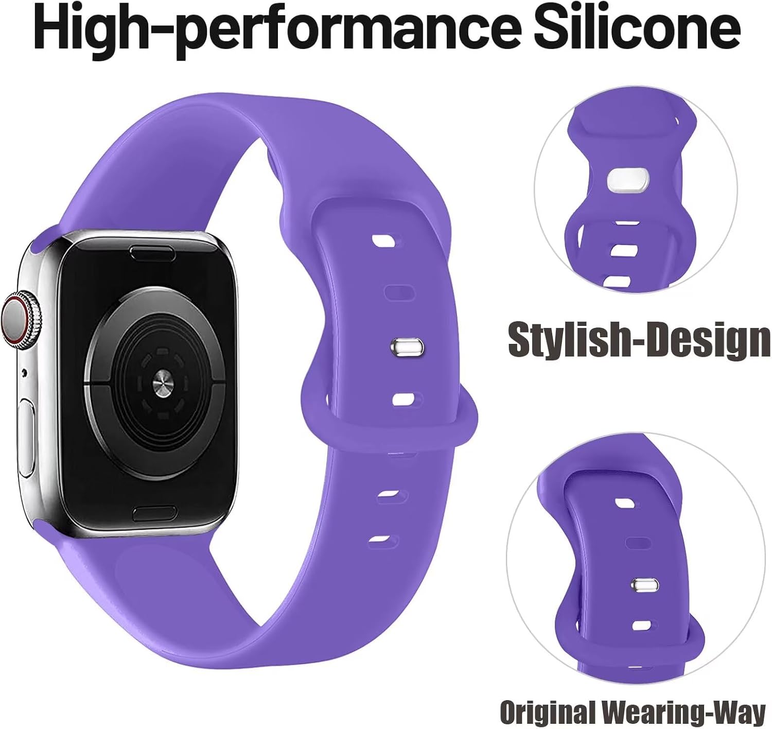Silicona de alta calidad compatible con Apple Watch Band de 1.772 pulgadas, 1.732 pulgadas, 1.654 pulgadas, 1.614 pulgadas, 1.575 pulgadas, 1.496