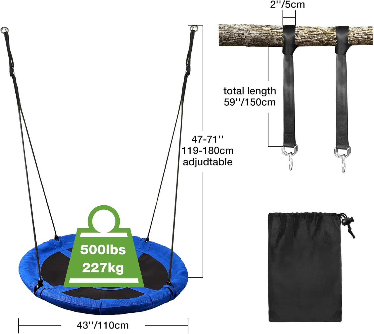 RedSwing Columpio de platillo volador de 43 pulgadas para niños al aire libre, grandes columpios redondos para árboles y columpios, fuerte y