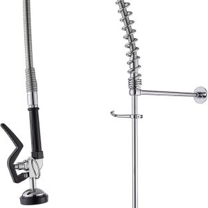 Grifo de fregadero comercial con rociador de 39 pulgadas de altura, montaje en cubierta, un solo agujero, doble mango, resorte en espiral, rociador, Grifo de fregadero comercial con rociador de 39 pulgadas de altura, montaje en cubierta, un solo agujero, doble mango, resorte en espiral, rociador,