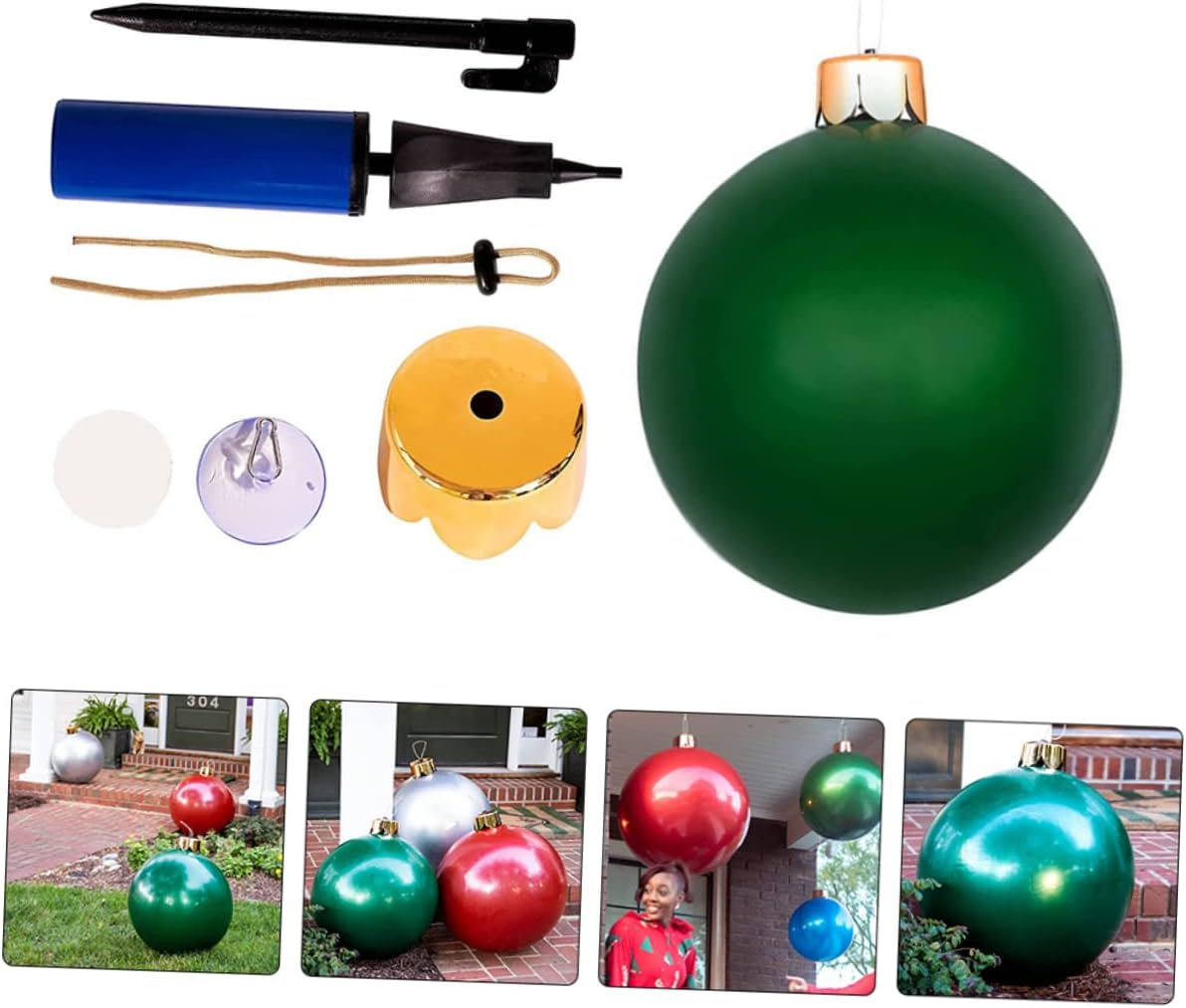 HOMSFOU 2 globos de Navidad, adorno de Navidad, decoración de Navidad, decoración de bolas grandes, adornos gigantes de Navidad al aire libre, bola