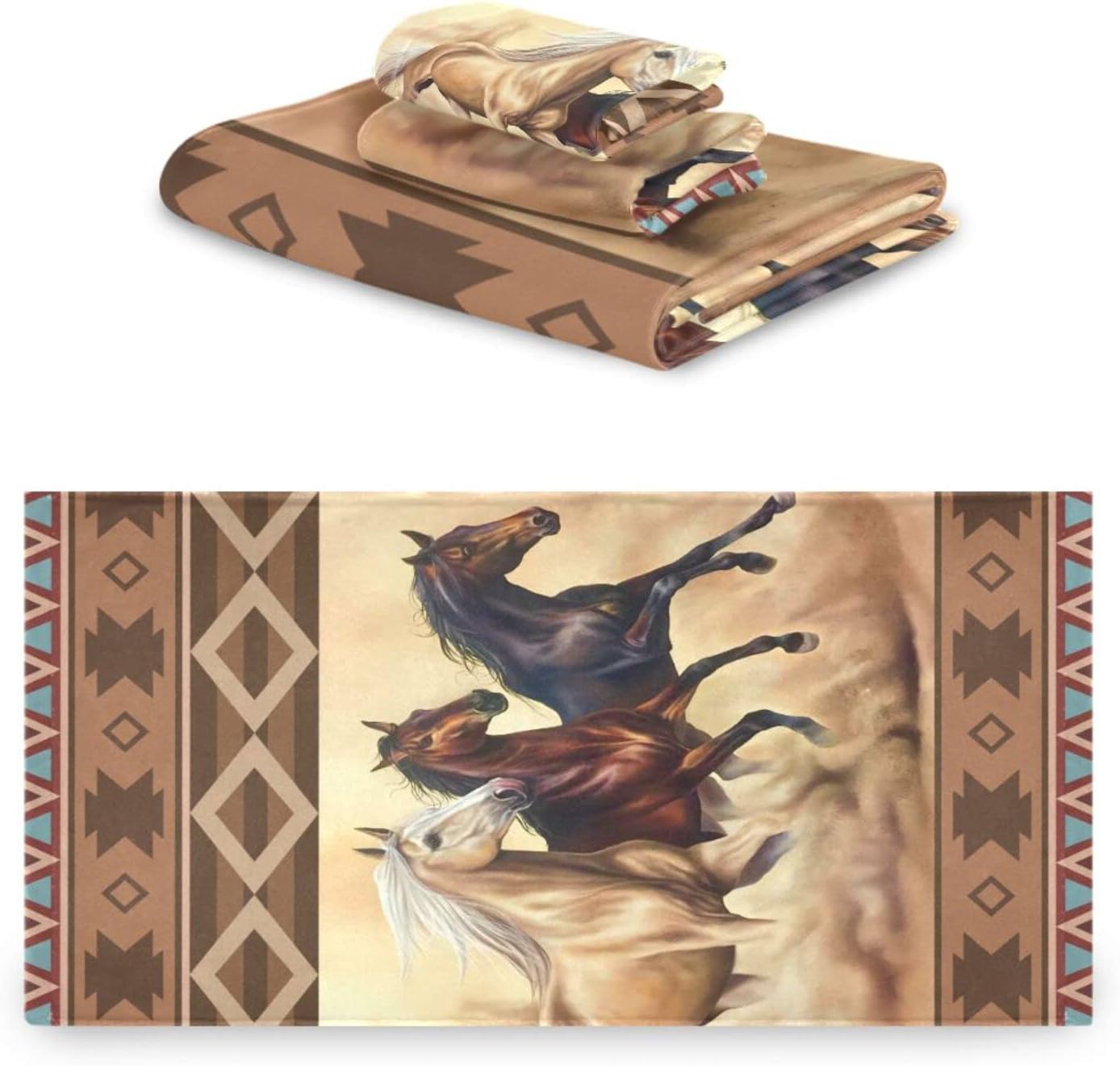 Azetc – Juego de 3 toallas de baño bohemias, estilo étnico, estilo occidental, juego de toallas de baño decorativas, 1 toalla de baño, 1 toalla de