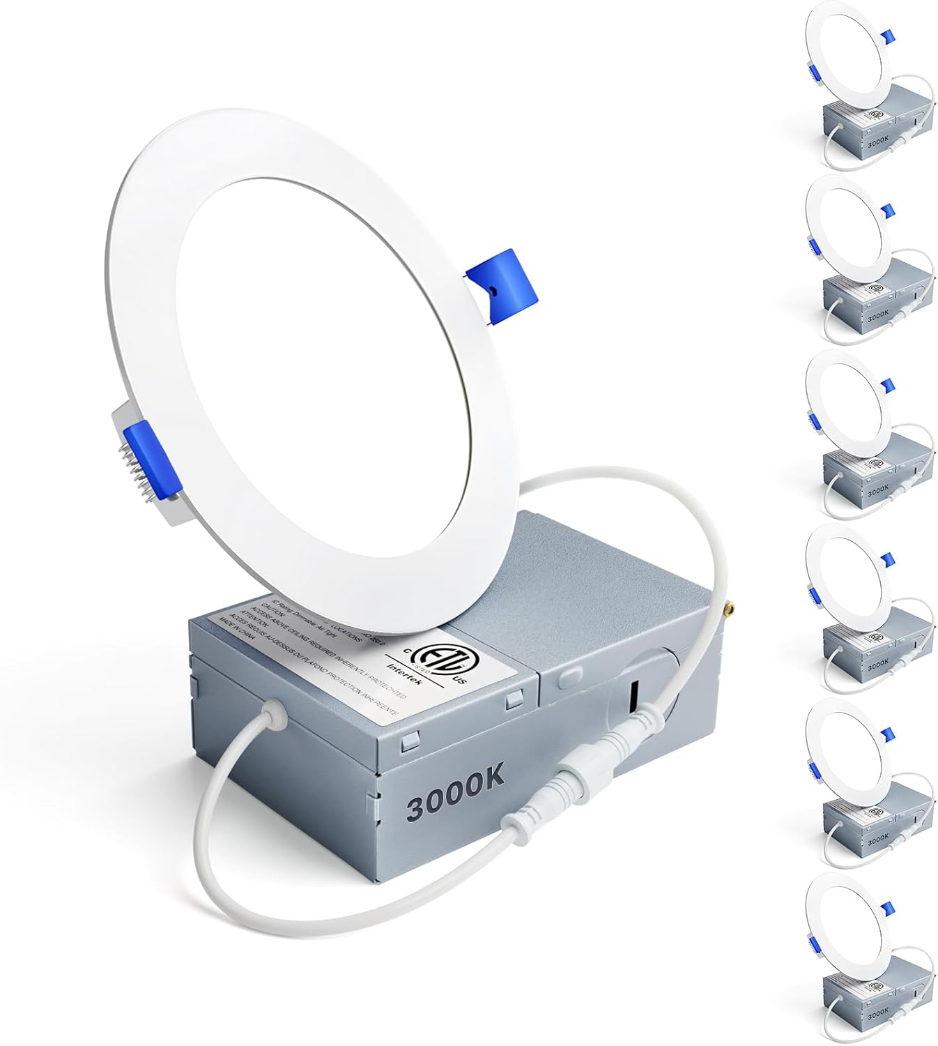 Ensenior – 6 lámparas empotrables LED ultrafinas de 4 pulgadas con caja de conexiones, 3000 K blanco cálido, 9 W 75 W Eqv, luz descendente