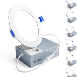 Ensenior – 6 lámparas empotrables LED ultrafinas de 4 pulgadas con caja de conexiones, 3000 K blanco cálido, 9 W 75 W Eqv, luz descendente Ensenior – 6 lámparas empotrables LED ultrafinas de 4 pulgadas con caja de conexiones, 3000 K blanco cálido, 9 W 75 W Eqv, luz descendente