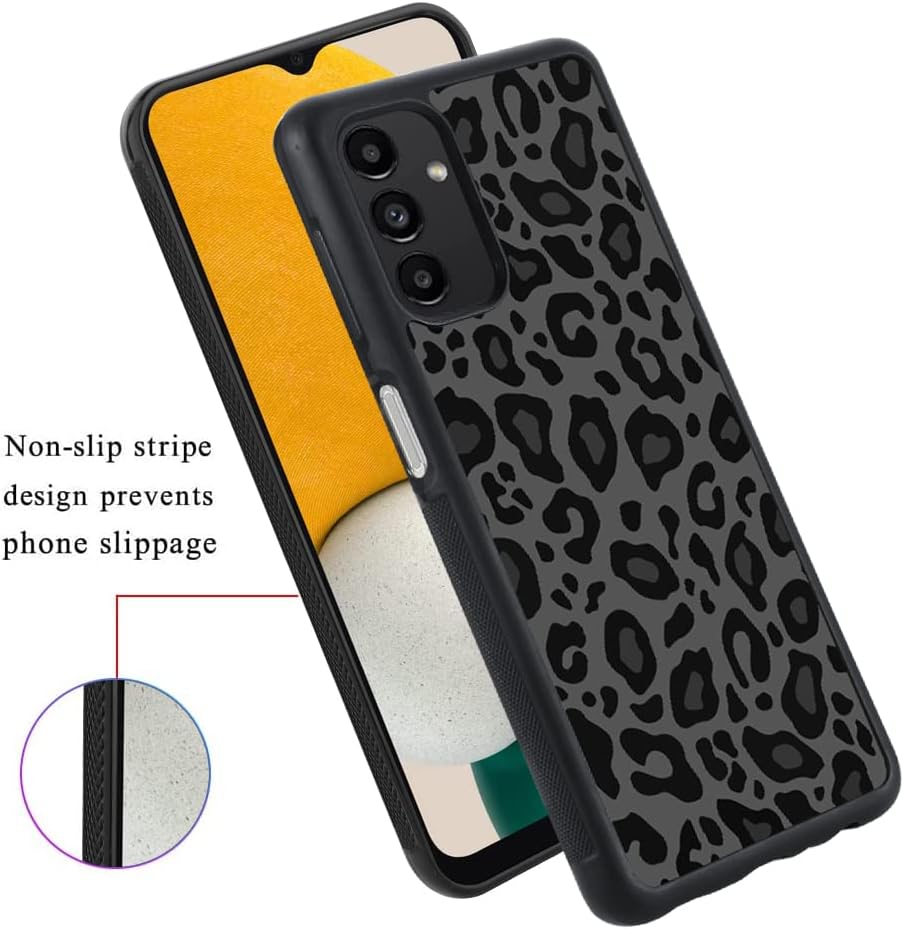 KANGHAR Funda compatible con Galaxy A14 5G, diseño de leopardo negro, textura de neumático antideslizante, a prueba de golpes, funda protectora de