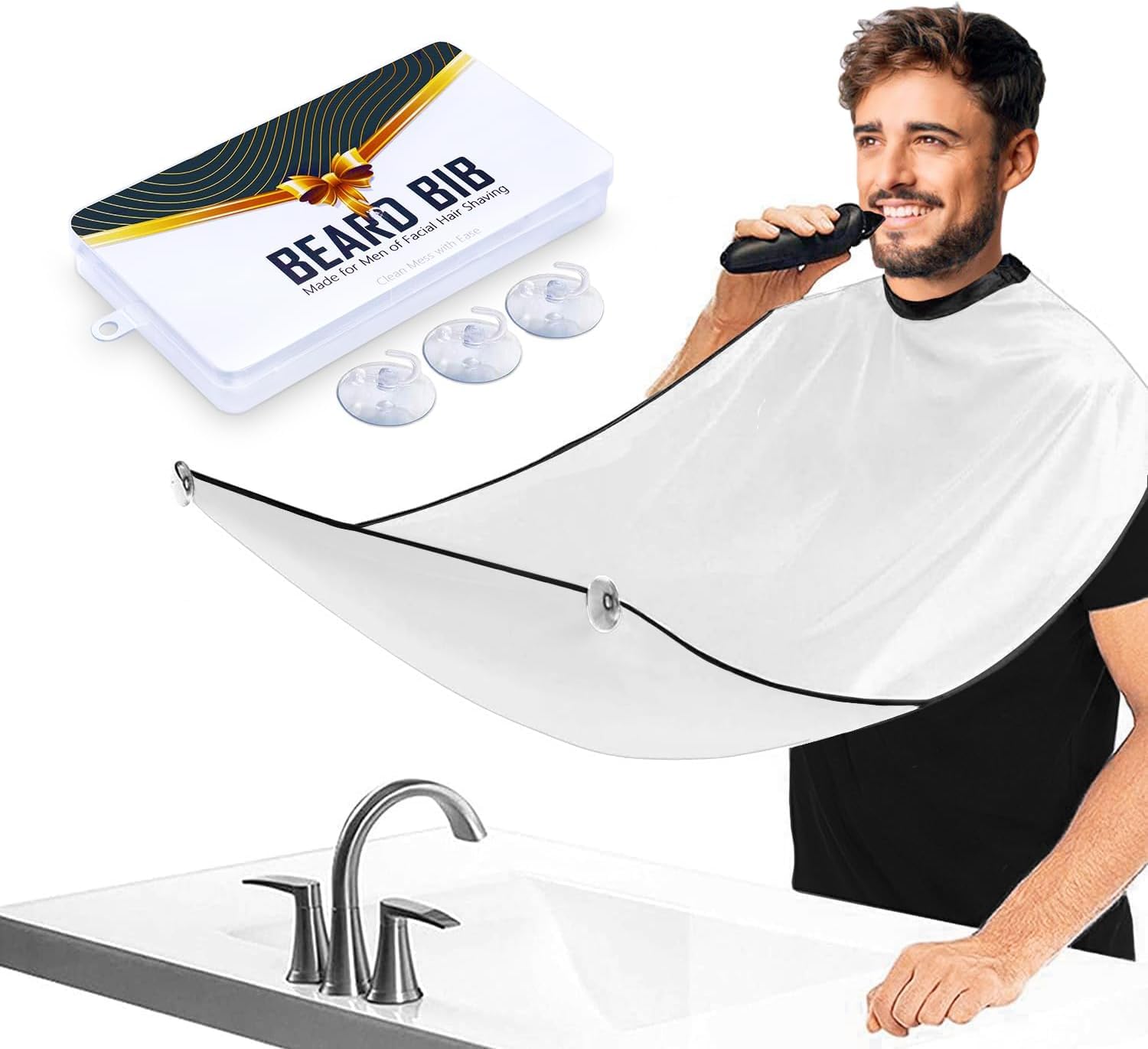 Delantal de barba con babero para barba, atrapa el pelo de la barba para hombres, afeitado y recorte, antiadherente, impermeable, paño de aseo con 3