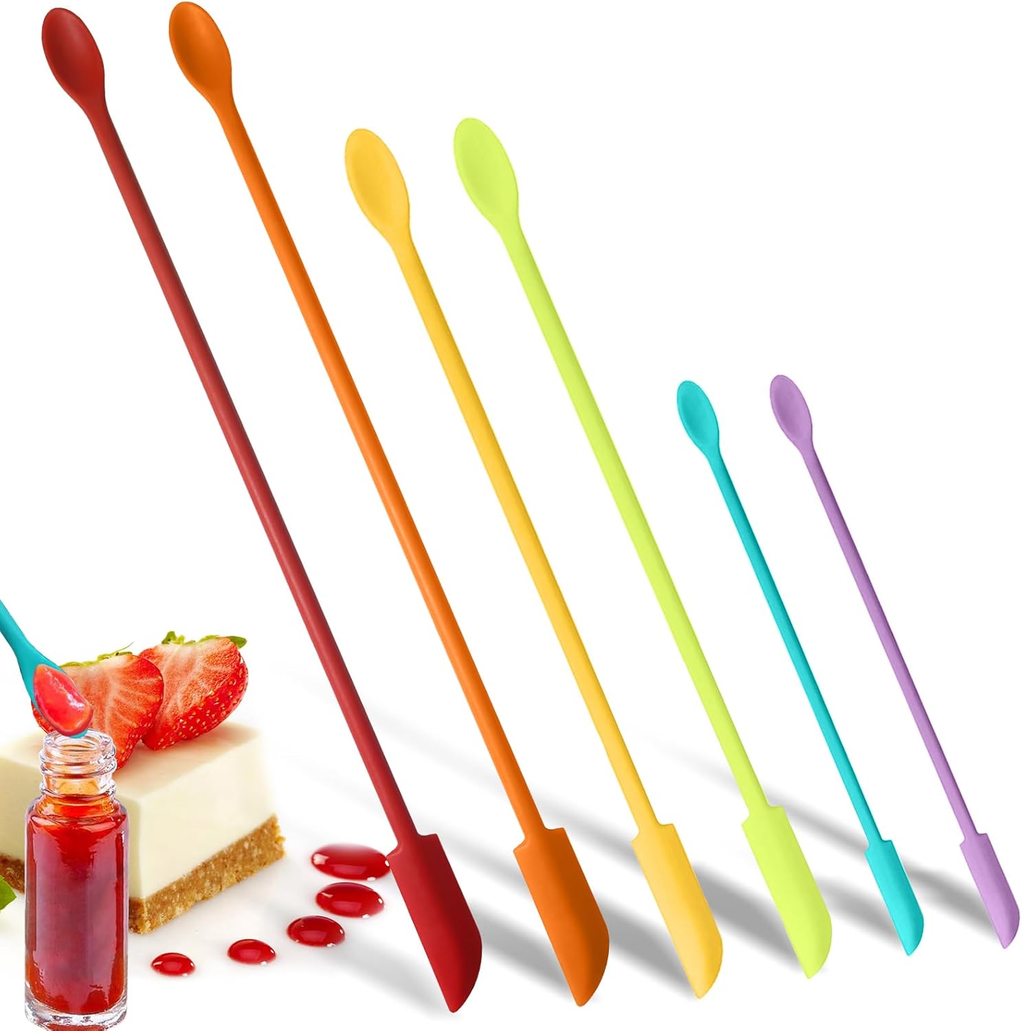 Colorido juego de 6 espátulas de silicona, espátula de maquillaje, espátulas pequeñas para cosméticos, espátula de belleza pequeña, espátula de