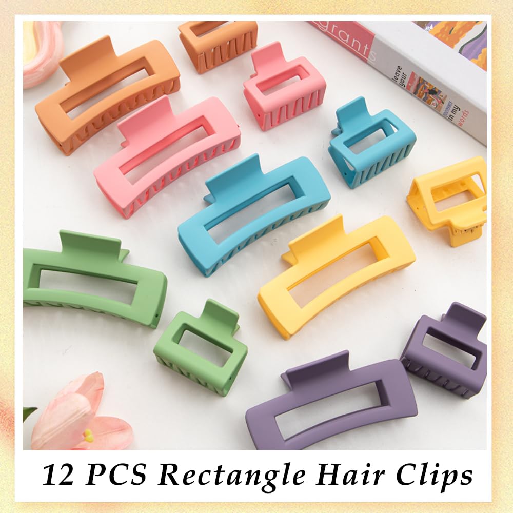 Paquete de 12 pinzas para el cabello grandes de color brillante, pinzas para el cabello para mujeres y niñas, pinzas de pelo de agarre fuerte para