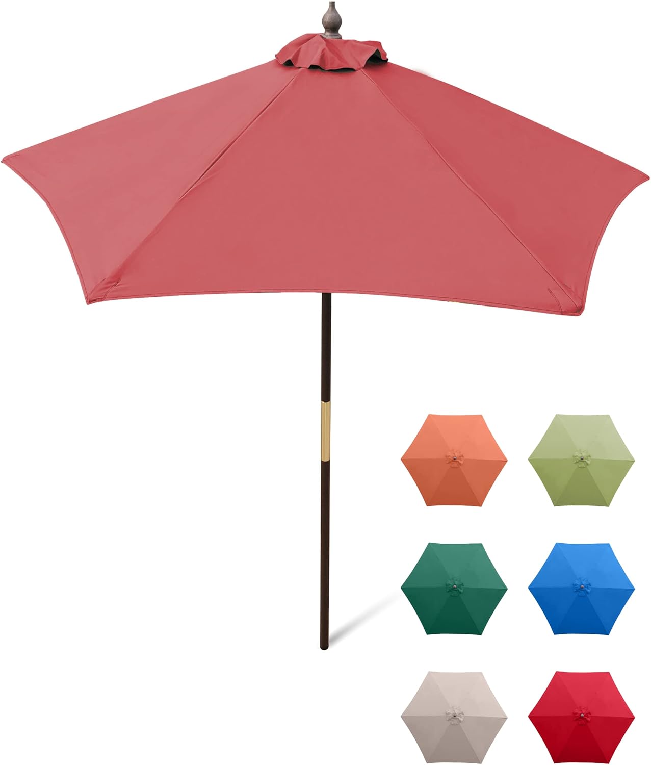 Formosa Covers Paraguas de mercado de madera de 7 pies con mecanismo de inclinación (rojo ladrillo, terracota, gris pardo, verde cazador, rojo,