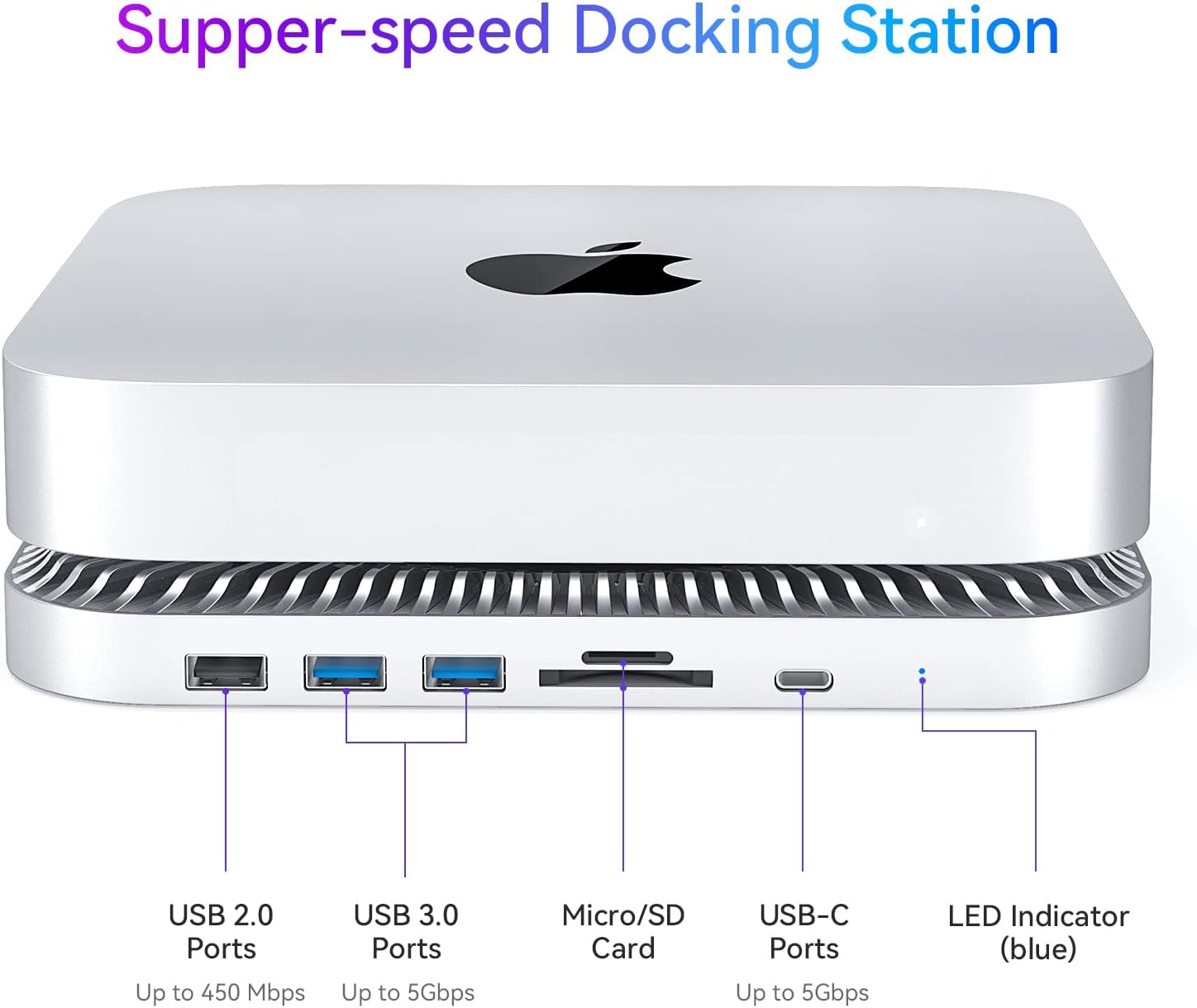 RayCue Mac Mini Hub y soporte tipo C con carcasa SSD, soporte para Mac Mini, compatible con SSD SATA de 2.5 pulgadas, puerto de datos USB-C, puerto