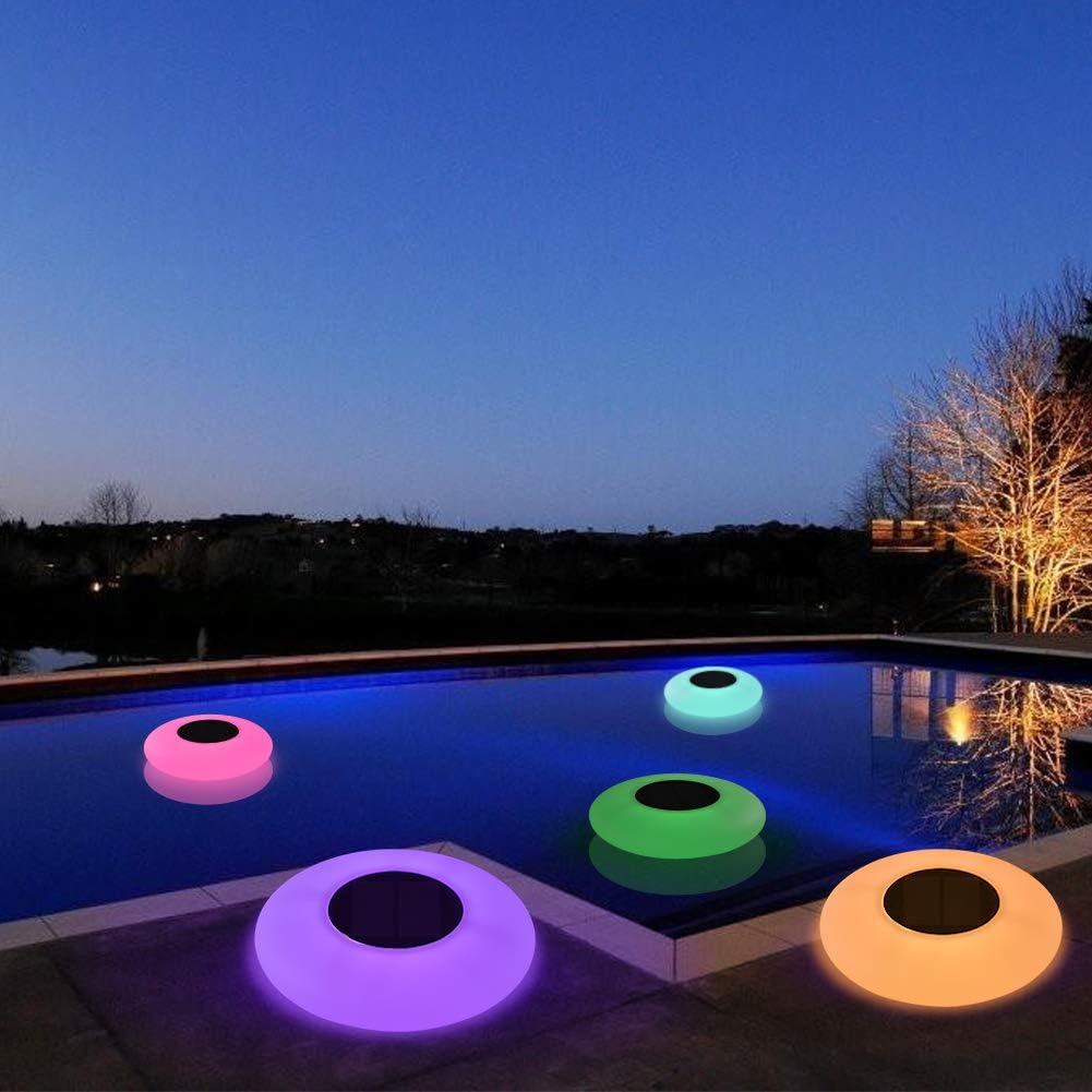 Luces LED solares inflables, luces solares flotantes para piscina, luces flotantes para piscina con LED multicolor, impermeables, luces de jardín al