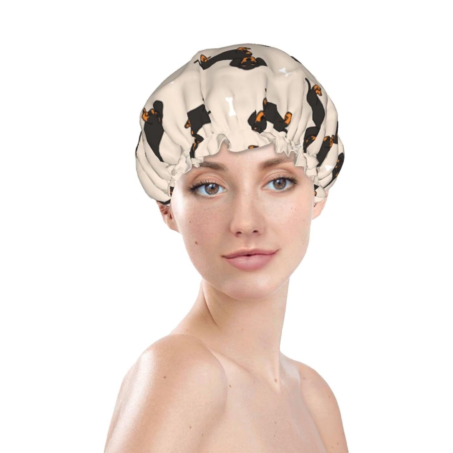 Gorro de ducha para mujer, bonito gorro para cabello rizado, compatible con Wiener Dog Doxie Dachshund Weiner, perros y mascotas, gorro de baño