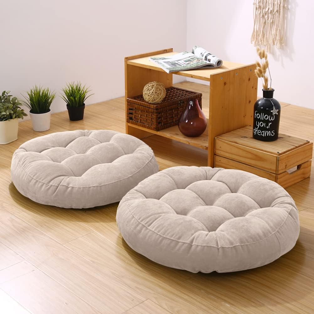 Tiita Juego de 2 cojines redondos para sillas de oficina, 22 x 22 pulgadas, para exteriores, para adultos, sentados, patio, jardín, beige