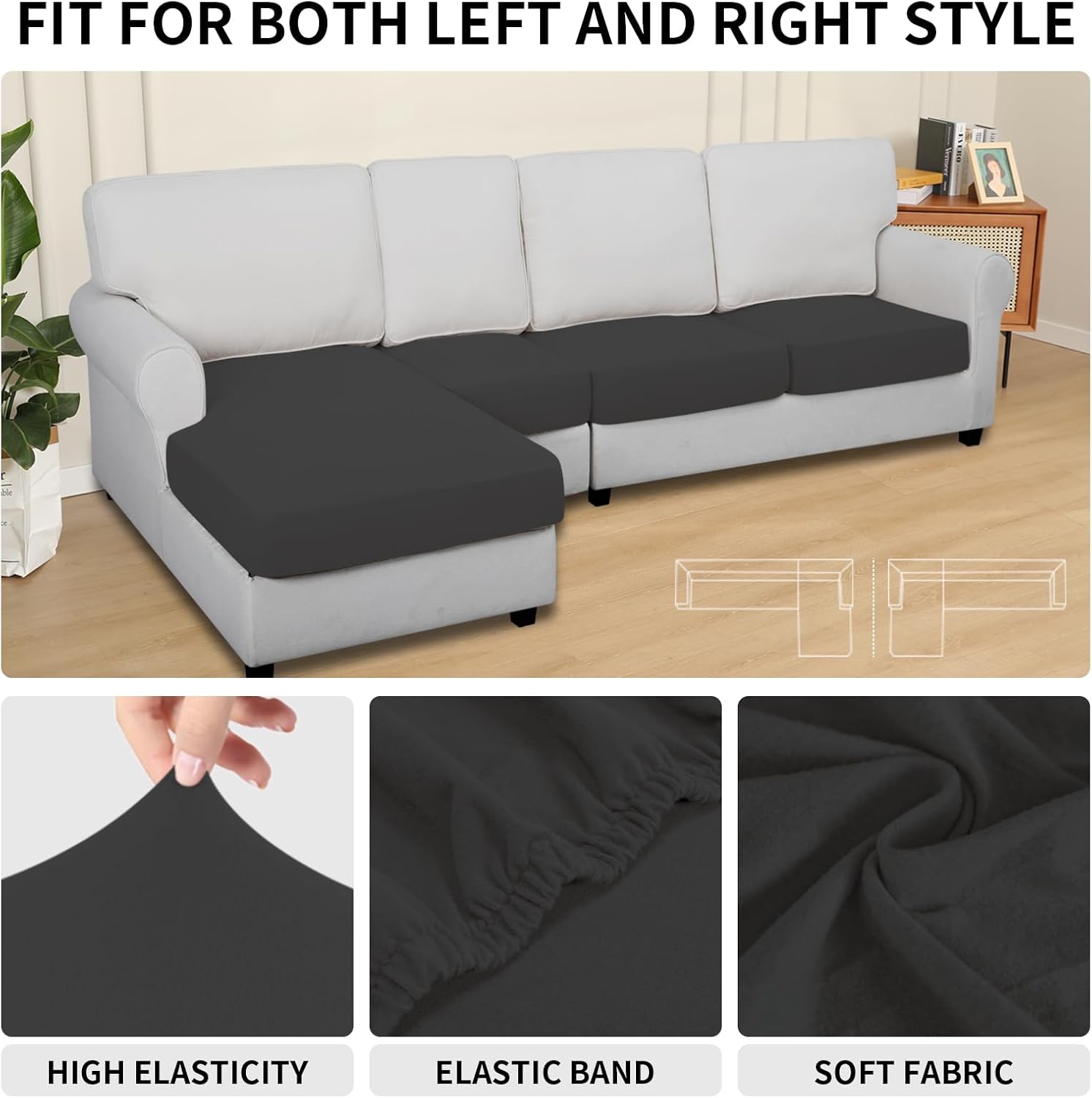 Easy-Going Fundas de cojín 100% impermeables de 4piezas para sofá, seccional izquierdo y derecho en forma de L, funda antideslizante para sofá,