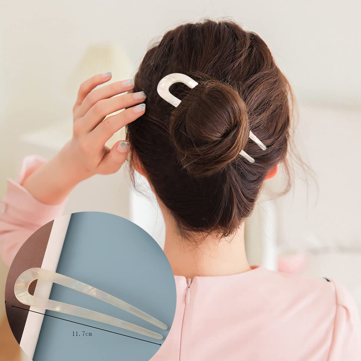 8 pinzas de acetato para el cabello, palillos rectos en forma de U, accesorios de peinado para el cabello, horquilla para el cabello vintage, pinzas
