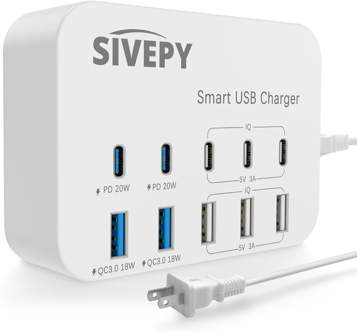PD20W – Estación de carga USB C, cargador USB C de escritorio 106 W 10 en 1, protector de sobretensiones (4200J), adaptador de alimentación de carga