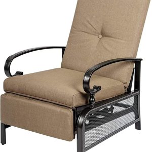 Incbruce Sillón para exteriores, muebles de patio, reclinables ajustables con marco de acero retráctil y cojines gruesos extraíbles, color marrón Incbruce Sillón para exteriores, muebles de patio, reclinables ajustables con marco de acero retráctil y cojines gruesos extraíbles, color marrón