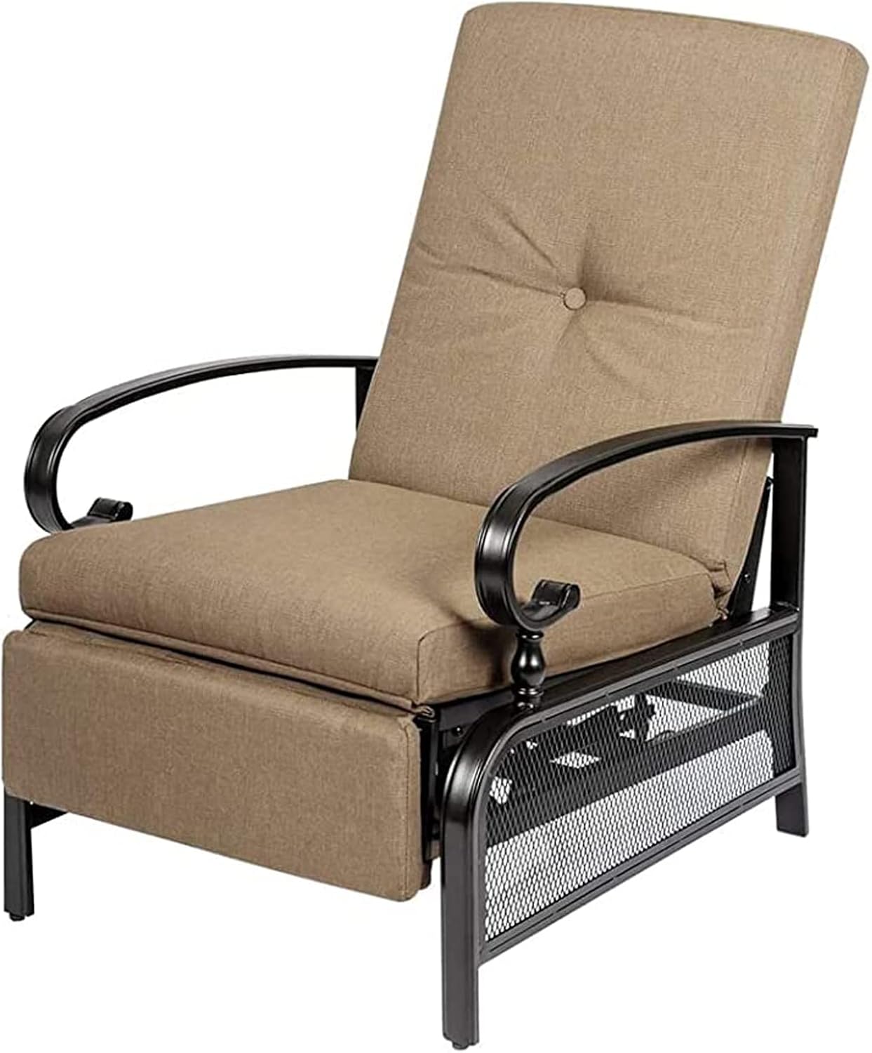 Incbruce Sillón para exteriores, muebles de patio, reclinables ajustables con marco de acero retráctil y cojines gruesos extraíbles, color marrón