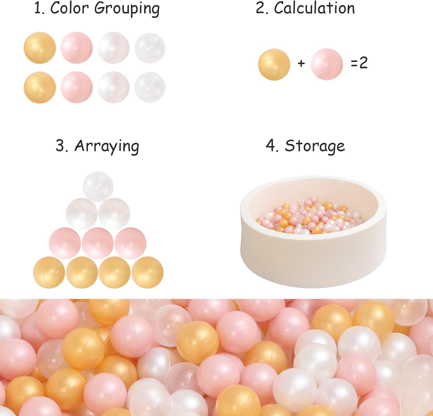 ZLEVEAYN 100 bolas para bolas, a prueba de aplastamiento, colores perlas, sin BPA, no tóxico, bolas de juego de plástico para bebés, niños,