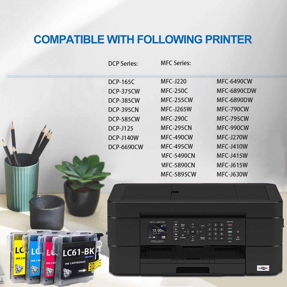 Wolfgray – Paquete de 12 cartuchos de tinta compatibles con LC61 LC65, repuesto para impresora Brother LC-61 LC-65 LC61BK LC61C LC61M LC61Y para