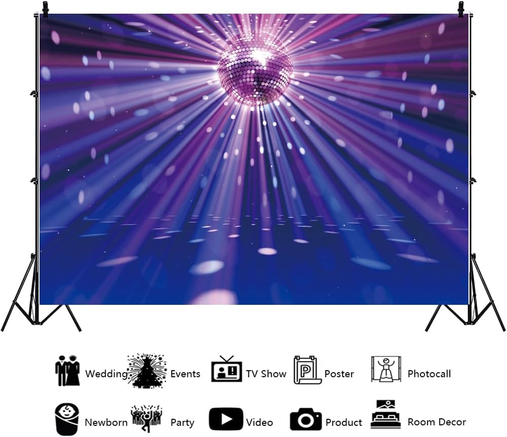 Discos Ballroom Nightclub Bar Telón de fondo de 5 x 3 pies KTV Karaoke Rock Neon Music Fotografía de fondo 80’s 90’s ‘s 90’s Let’s Party