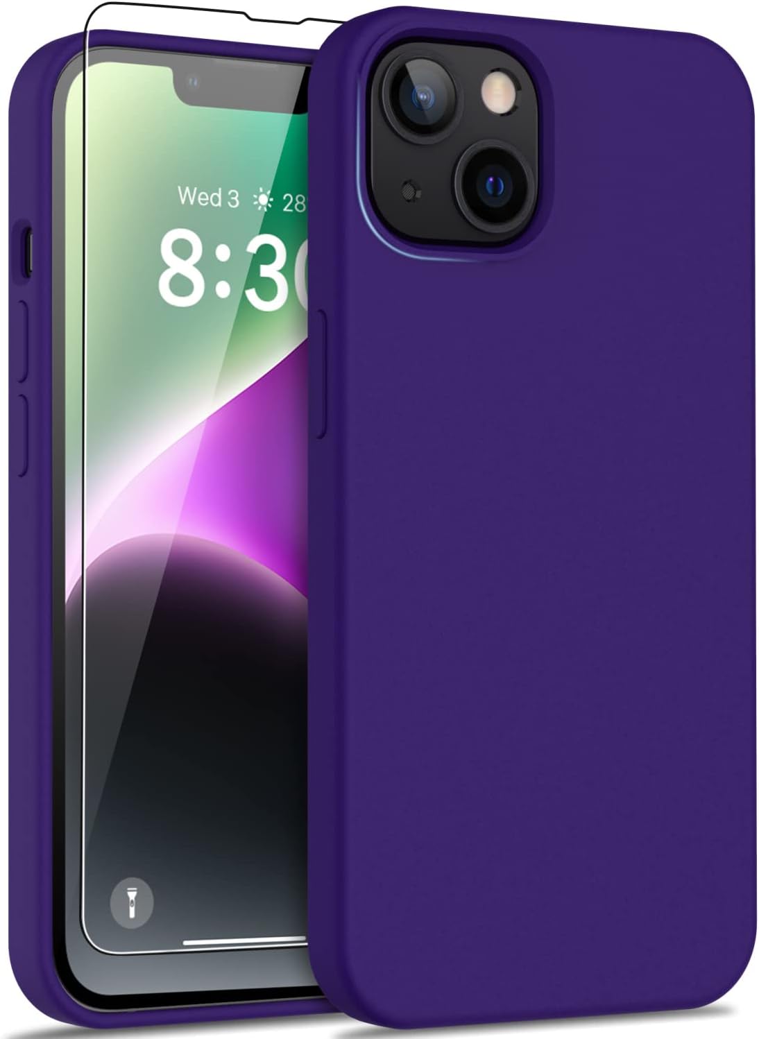 DEENAKIN Funda para iPhone 14 con protector de pantalla, funda de goma de gel de silicona suave y flexible para mujeres y niñas, funda protectora