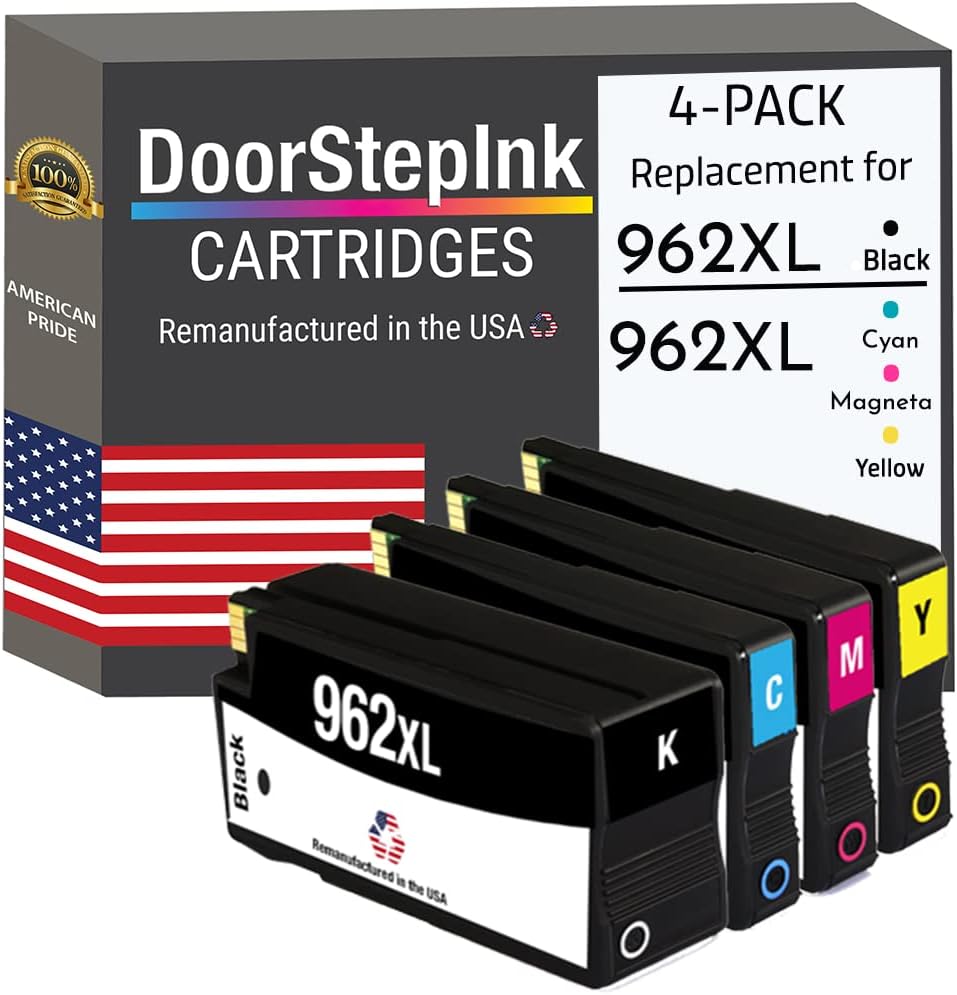 DoorStepInk Cartuchos de tinta remanufacturados en los Estados Unidos para 962XL 3JA03AN 1 negro, 962XL 3JA00AN 1 cian, 962XL 3JA01AN 1 Magenta y