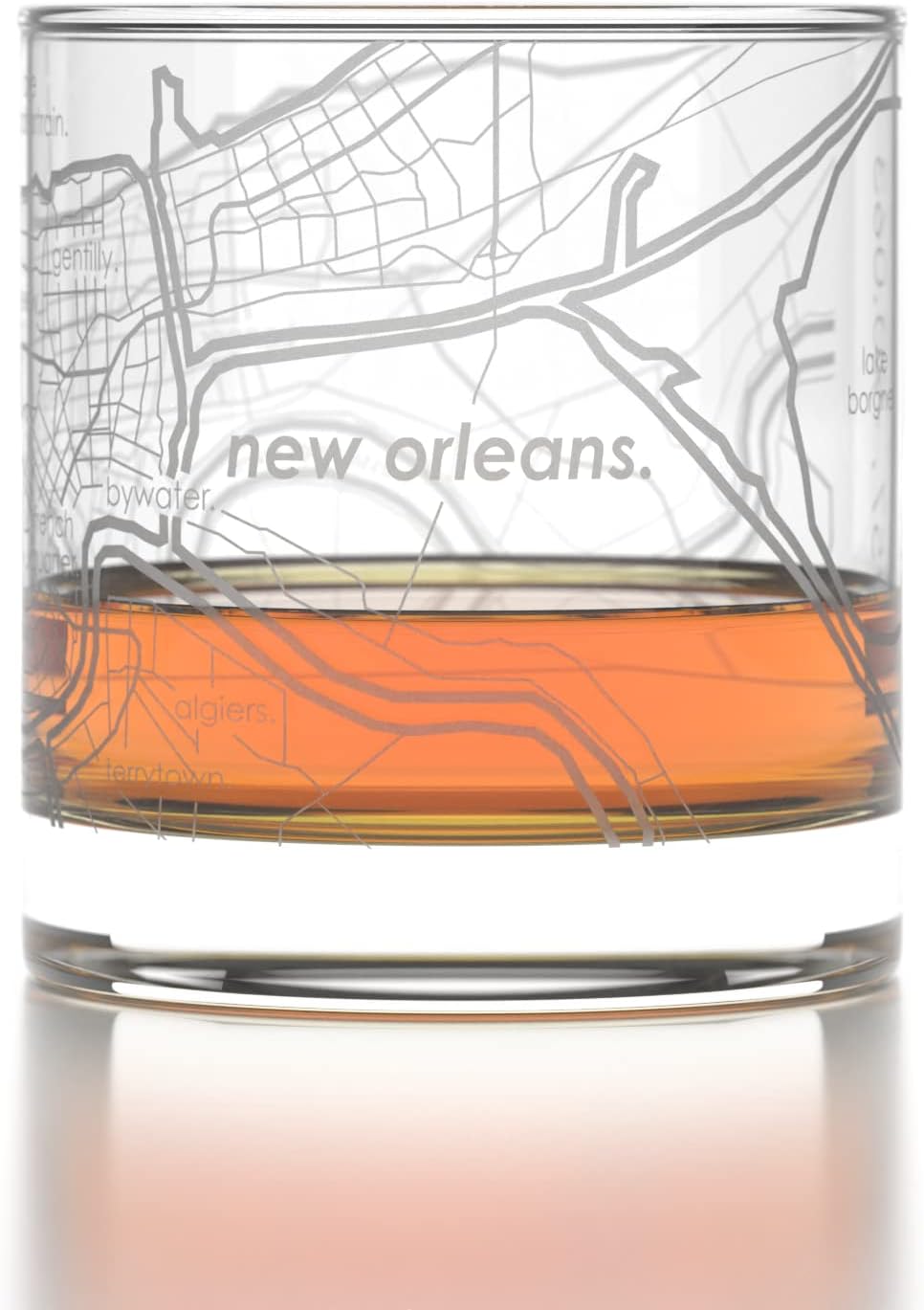 Well Told Vaso grabado de New Orleans Louisiana Map Rocks, vaso de whisky antiguo (11 onzas, transparente), regalo para los amantes del whisky