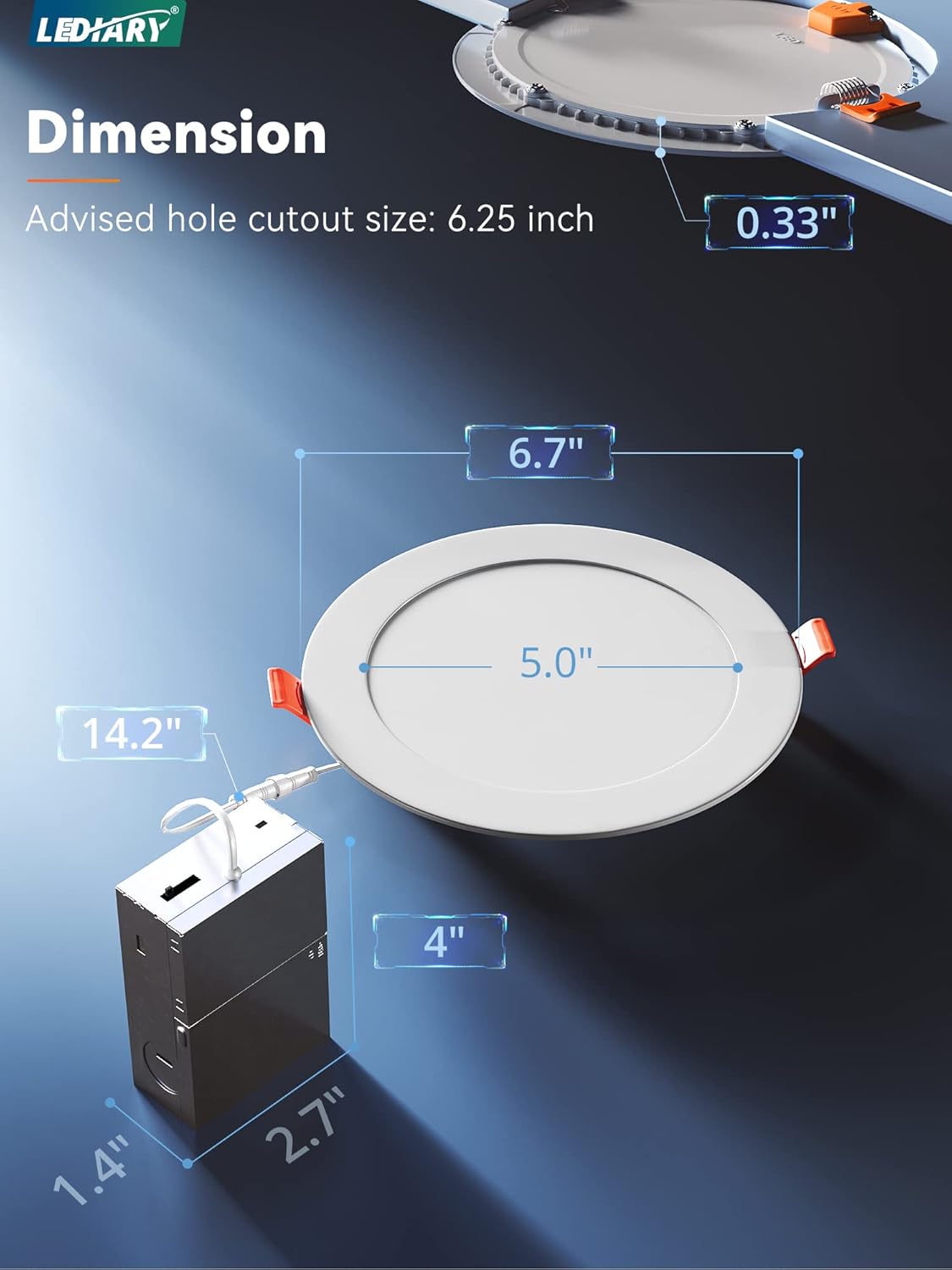 LEDIARY Paquete de 20 luces LED empotrables ultrafinas de 6CCT de 6 pulgadas con caja de conexiones, 2500K-5000K lámparas empotrables
