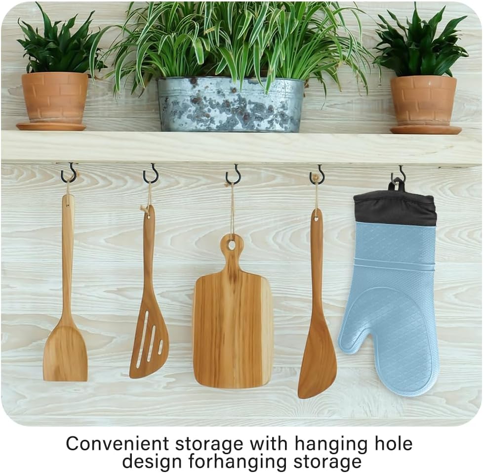 meioro Guantes de horno de silicona, resistentes al calor y antideslizantes, juego de guantes de horno de cocina flexibles con forro acolchado