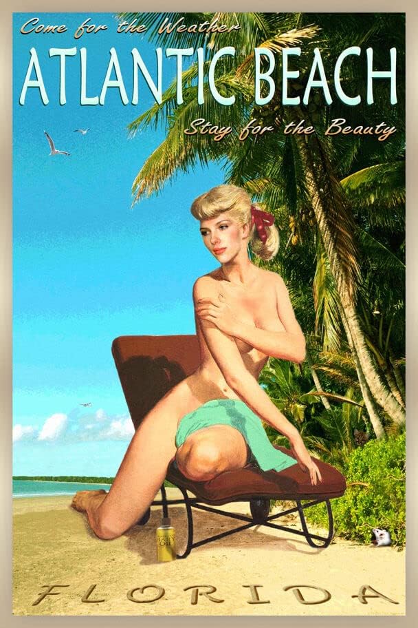 Atlantic Beach Florida Scarlett – Póster de cinta Pinup, diseño de viaje tropical, 288 (tamaño 24 x 36 pulgadas)