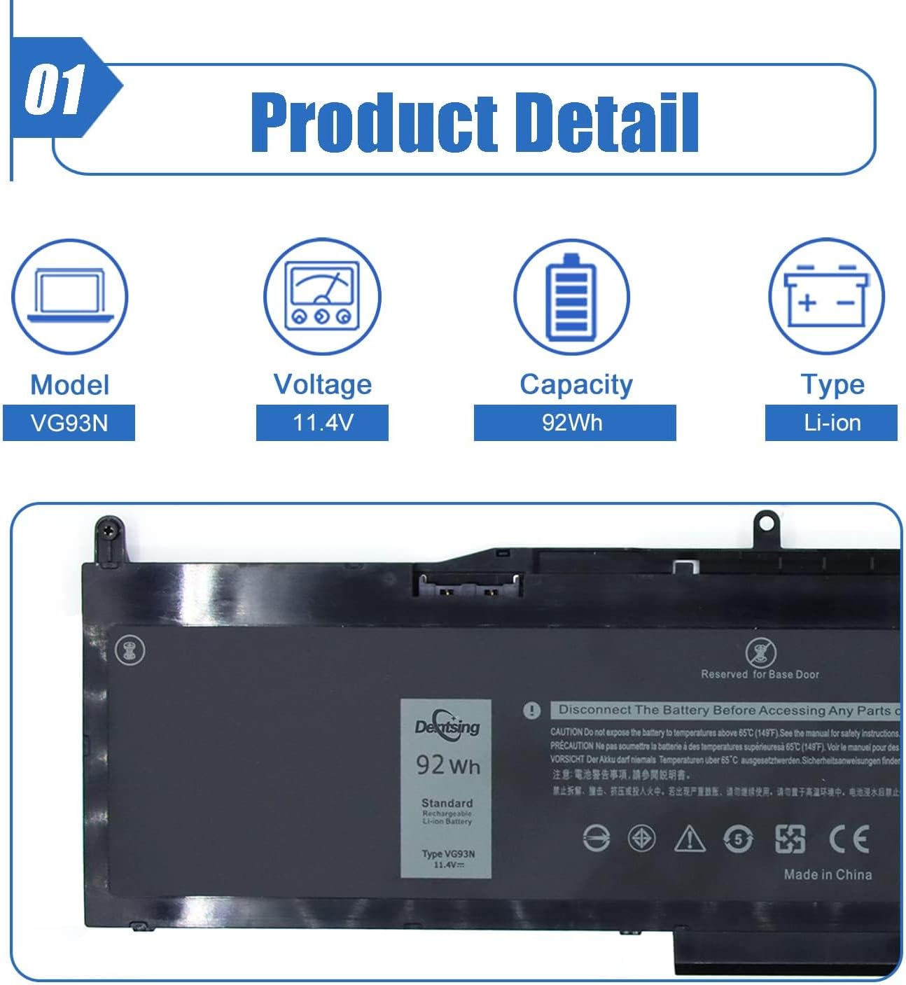 Dentsing VG93N – Batería para portátil compatible con Dell Precision 15 3520 3530 E5580 E5590 5591 Series Notebook VG93N 0VG93N WFWKK 0WFWKK Batería