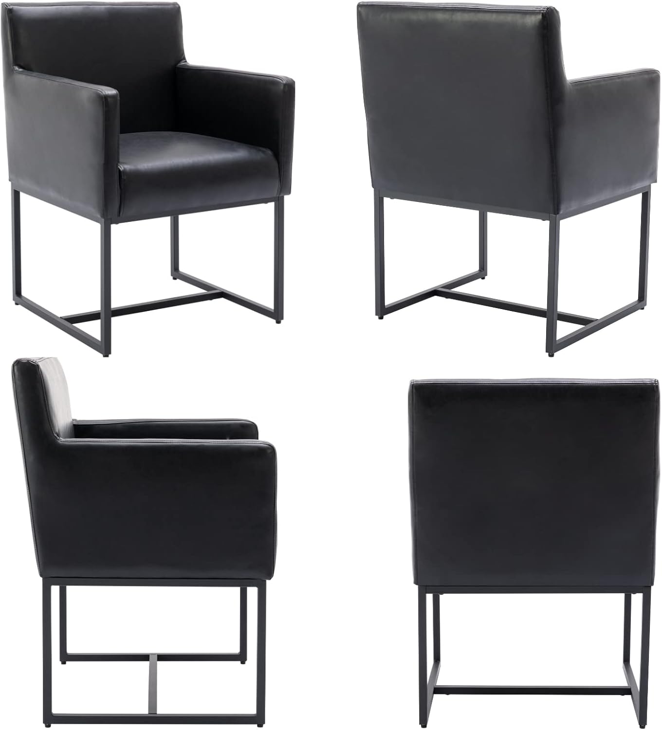 Juego de 2 sillas de comedor tapizadas modernas de mediados de siglo con brazos, sillas decorativas de piel sintética con marco de metal con acabado