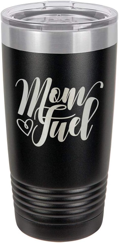 MOM FUEL BLACK Vaso de bebida de 20 oz con pajita  Taza de viaje grabada con láser con citas divertidas  Comparar con Yeti Rambler  Idea de regalo