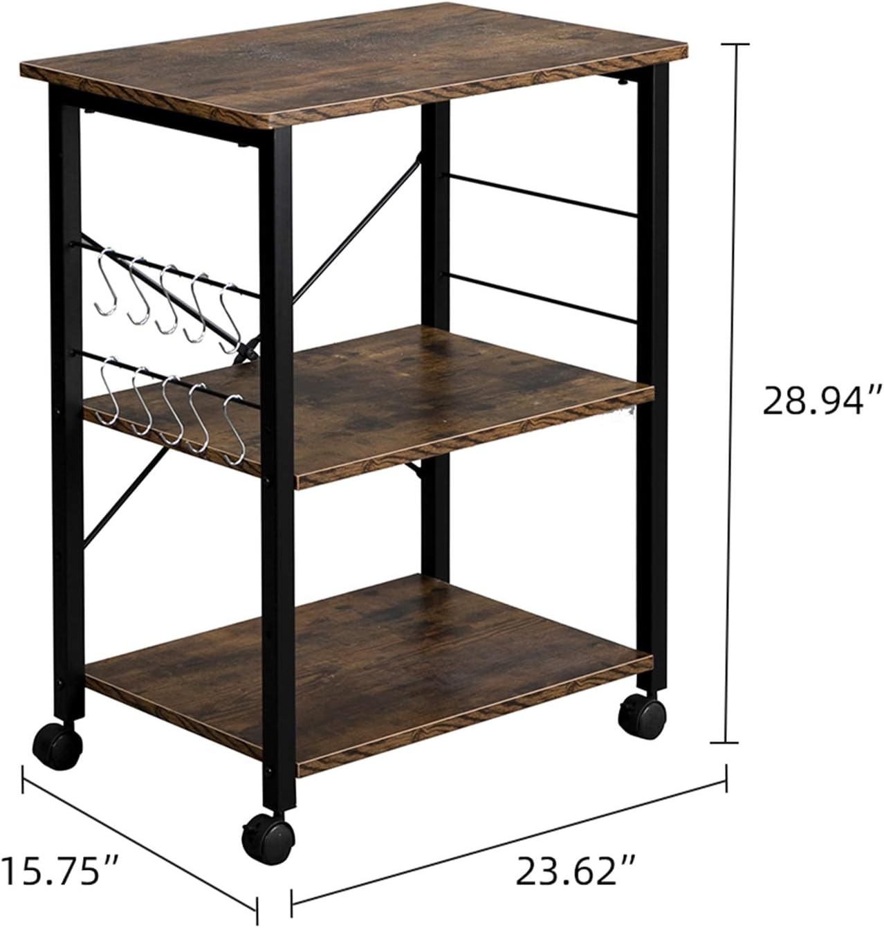NALLBEIRRAA Estante de cocina para panadería, carrito para microondas, carrito de cocina con ruedas de 3 niveles, carrito de café con estante de