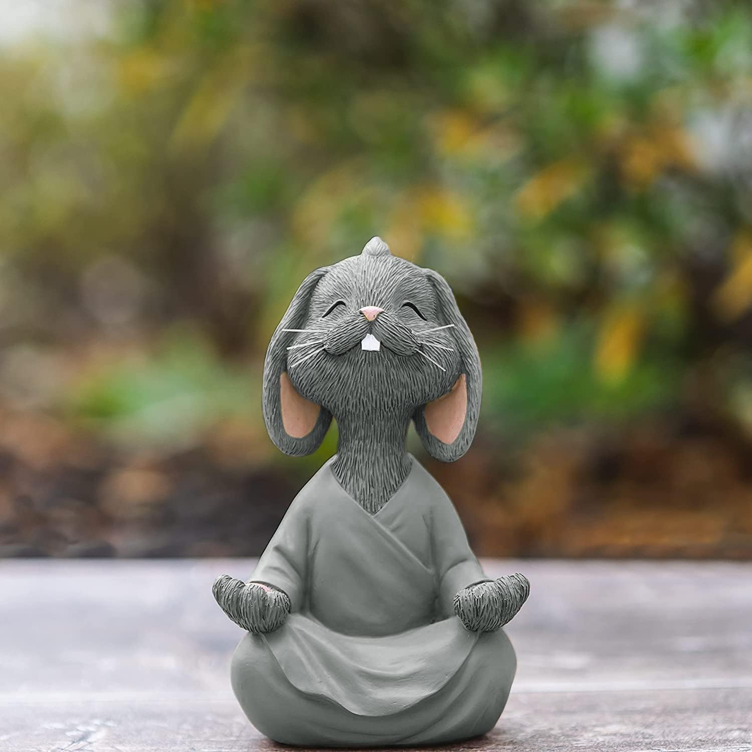 Whimsical Happy Bunny – Figura coleccionable de Buda gris para meditación y yoga, colección de conejo feliz, regalos para amantes de conejos,