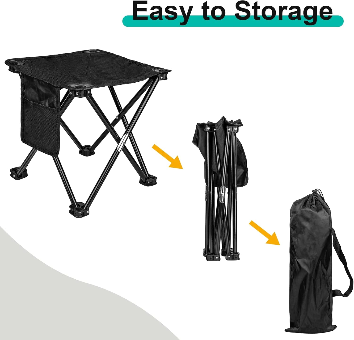 ReeMoo Taburete de campamento, pequeño taburete plegable portátil con bolsillo lateral y bolsa de almacenamiento, fácil de plegar y almacenar,