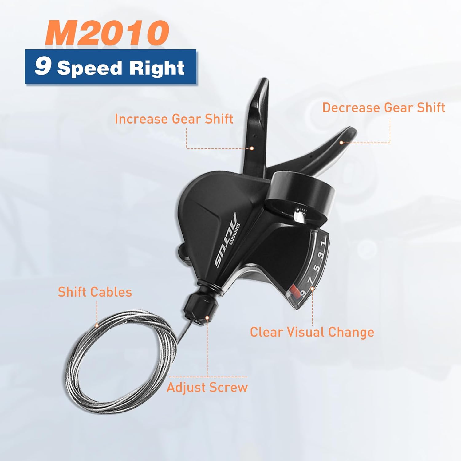 Shimano Altus Rapidfire Plus – Palanca de cambio de bicicleta SL-M2010, 27 velocidad-9 velocidades, palanca de cambios derecha, palanca de cambios