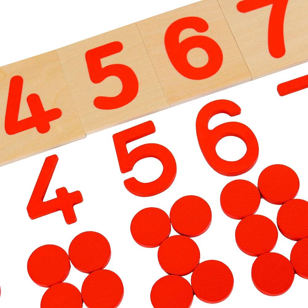 Tarjetas Montessori y contadores con juegos de matemáticas numéricos recortados y juguetes de enseñanza de números para contar