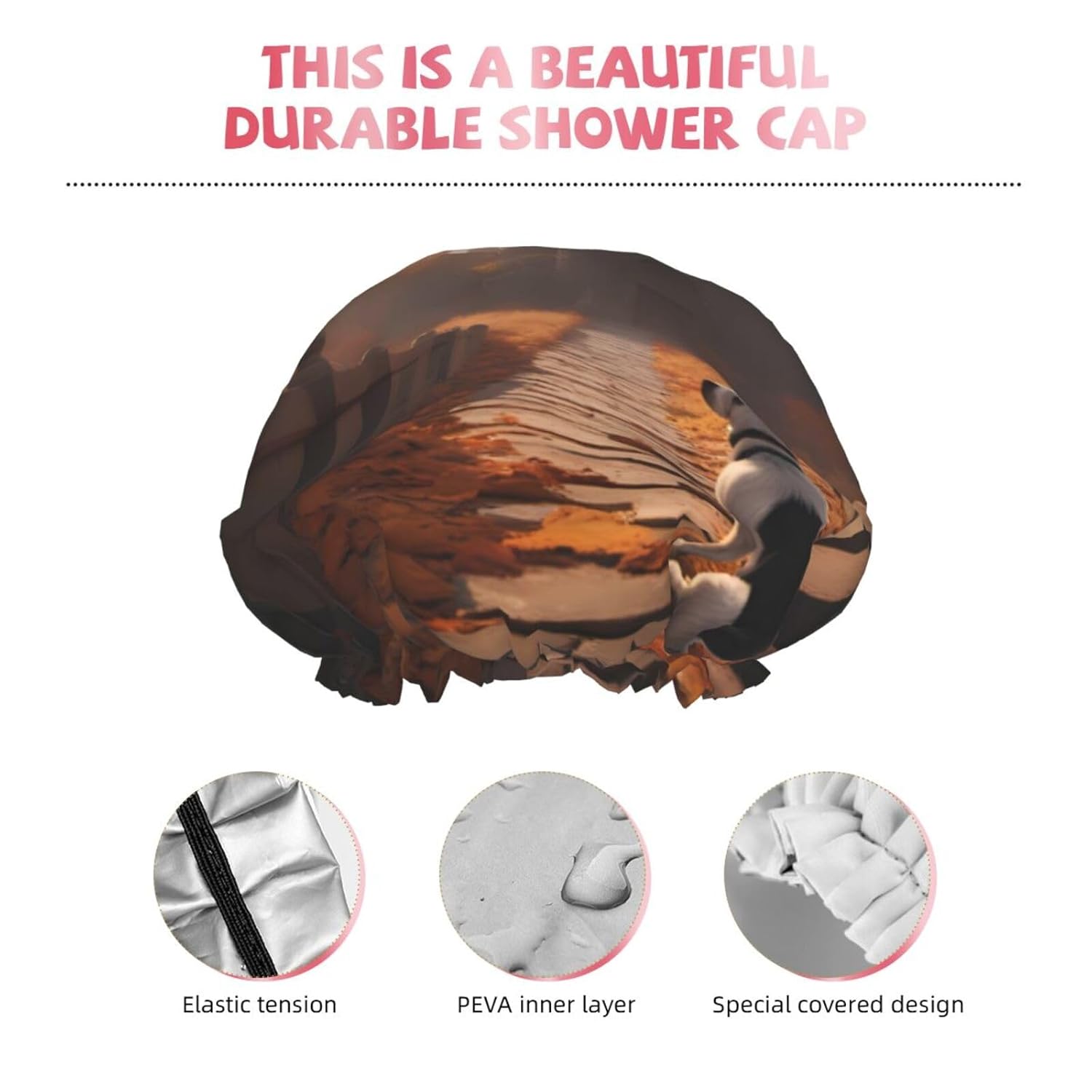 Dogs In The Fall Reusable Double Layer Waterproof Shower Cap With Elastic Cord For Home Cleaning Facial Care Shower