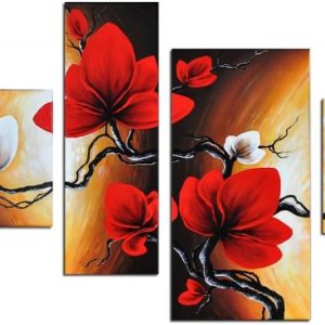 Noah Art – Lienzo pintado a mano con flores, flores de primavera y tulipán, pinturas modernas de flores, 4 paneles estirados de flores rojas, Noah Art – Lienzo pintado a mano con flores, flores de primavera y tulipán, pinturas modernas de flores, 4 paneles estirados de flores rojas,