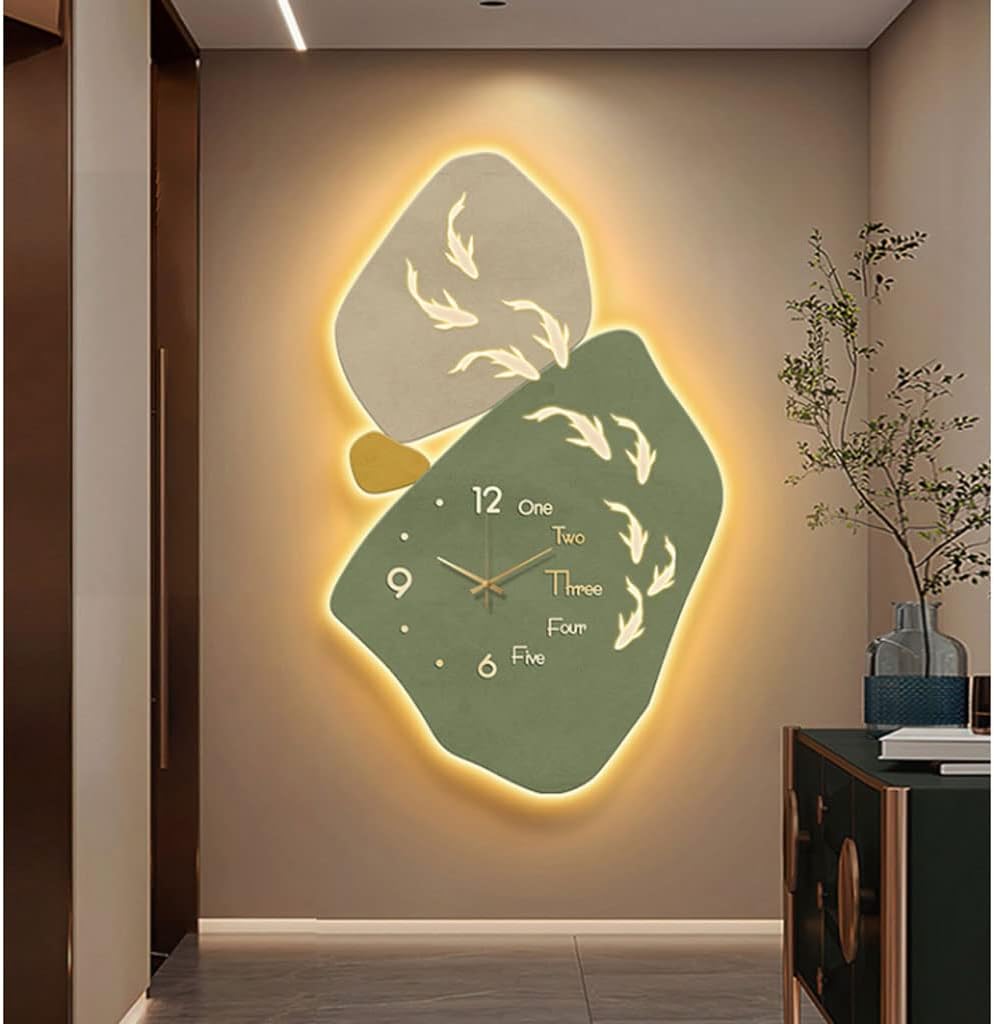 ZAJ Reloj de Pared – Reloj de pared iluminado con luz LED cálida, pintura decorativa, moderno, silencioso, sin tictac, lámpara de pared para