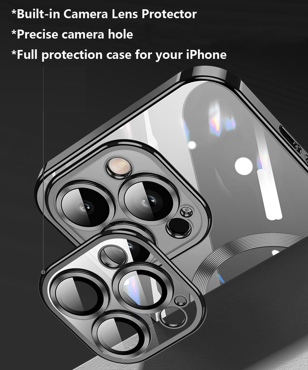 Funda magnética para iPhone 15 Pro Max transparente compatible con MagSafe protector de lente de cámara integrado, suave, delgada, a prueba de