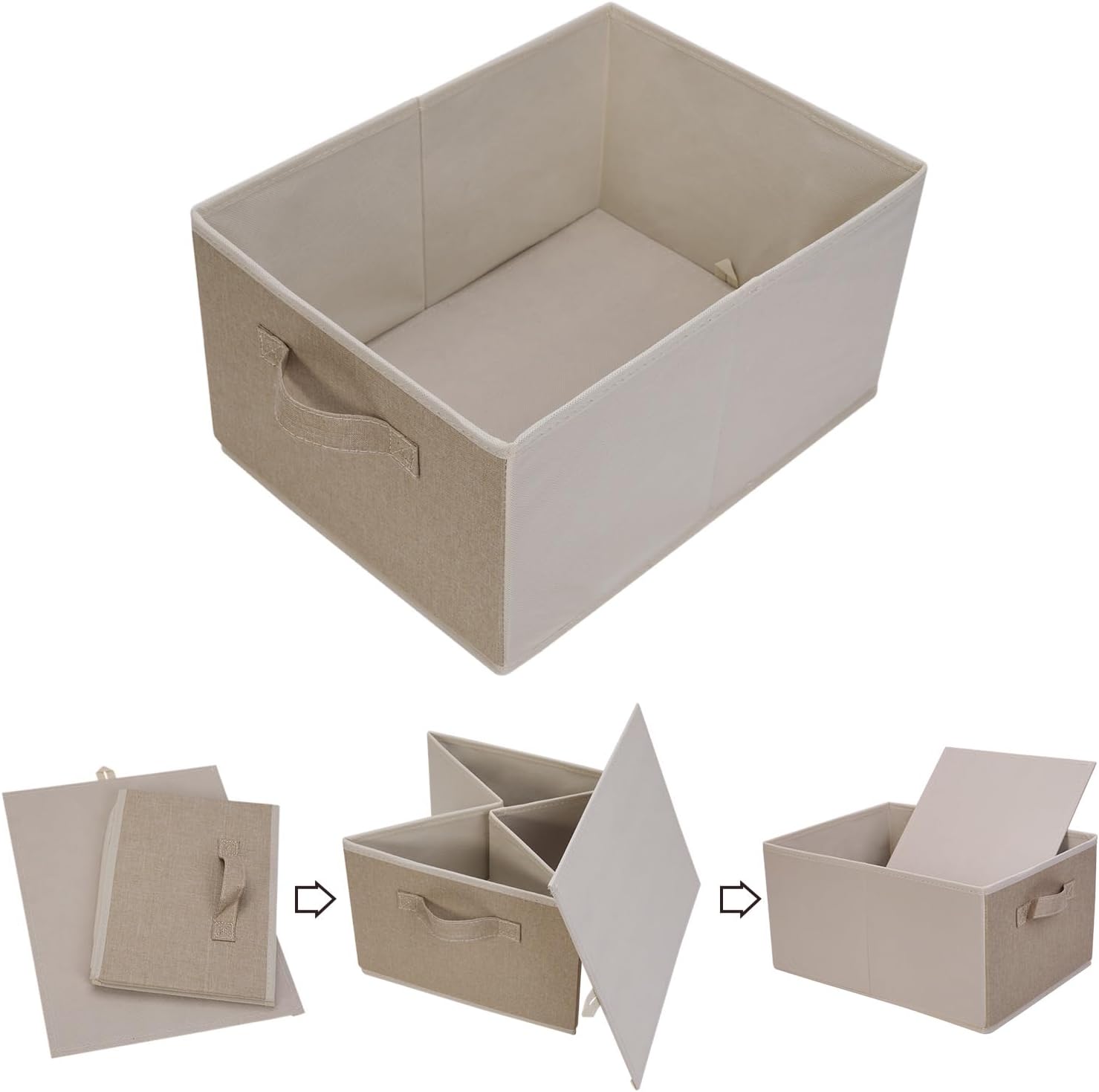 BOMKEE Contenedores plegables de sorage, cestas de almacenamiento plegables de tela con asas, para el hogar y la oficina (juego de 4, beige, 15.4 x