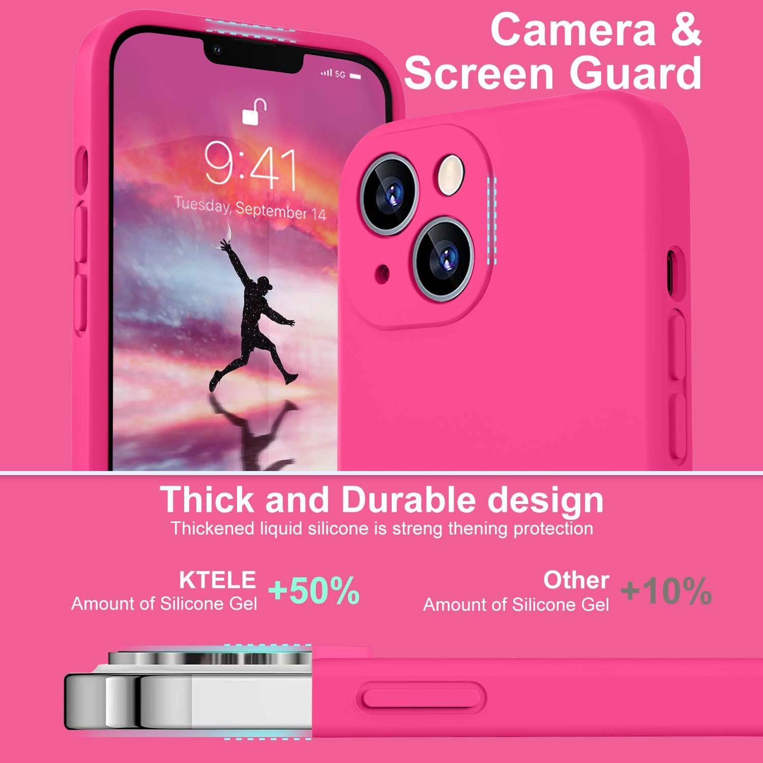 Ktele Funda compatible con iPhone 13 de 6.1 pulgadas de silicona líquida de alta calidad forro de microfibra suave antiarañazos goma de gel de