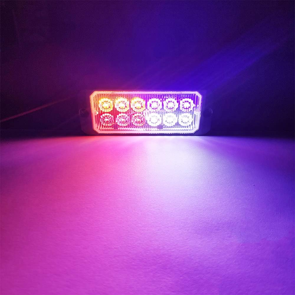 Teguangmei Luces estroboscópicas LED de emergencia, 2 x 12 LED rojoámbarblancoazul, montaje en superficie, rejilla intermitente, advertencia de