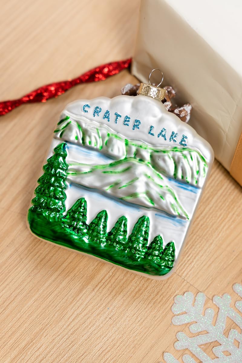 Adorno de Navidad del Parque Nacional del Lago del Cráter de Oregón de vidrio