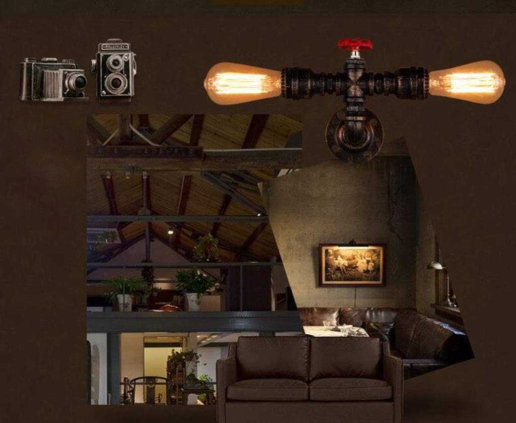 BYSUN Aplique de pared Steampunk industrial retro, 2 luces de metal estilo tubo de agua montado lámpara lámpara luminaria, E26 Industrial Vintage