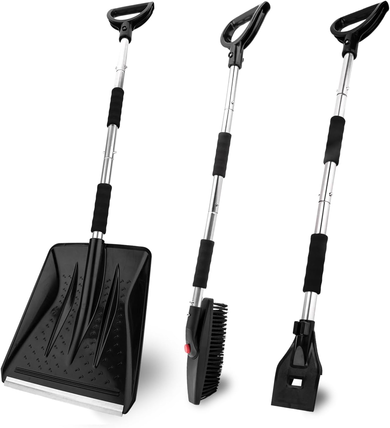 OCGIG Kit de pala de nieve portátil 3 en 1 con raspador de hielo y cepillo de nieve, diseño plegable de emergencia, juego de quitanieves para